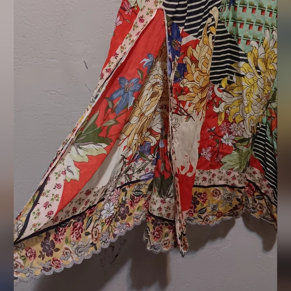 Johnny Was Maxi Dress Silk Patchwork SzL Green/Red Floral Boho Lightweight - Picture 13 of 15
